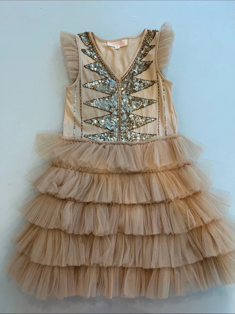 Tutu Du Monde Gold Tulle Ruffle dress with Sequin Bodice